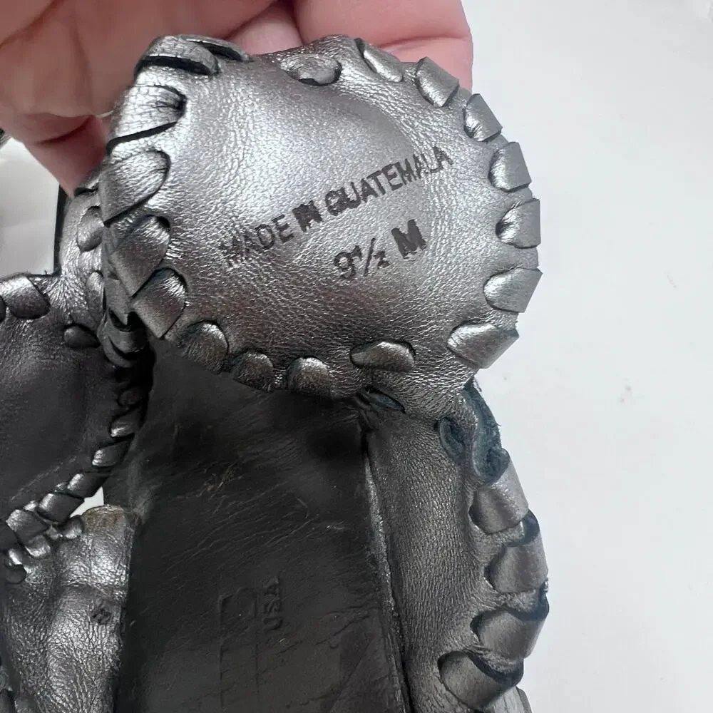 Jack Rogers Toe Ring Sandal Women's Size 9.5 Pewter Leather Slip On Flat - Picture 9 of 11
